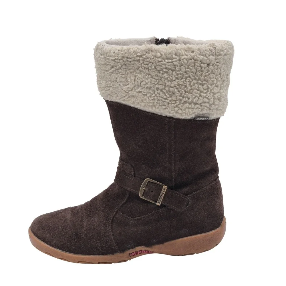 Merrell Mimosa Harvest Waterproof Boots Kids Size‎ 3 Brown Suede Faux Fur J95508